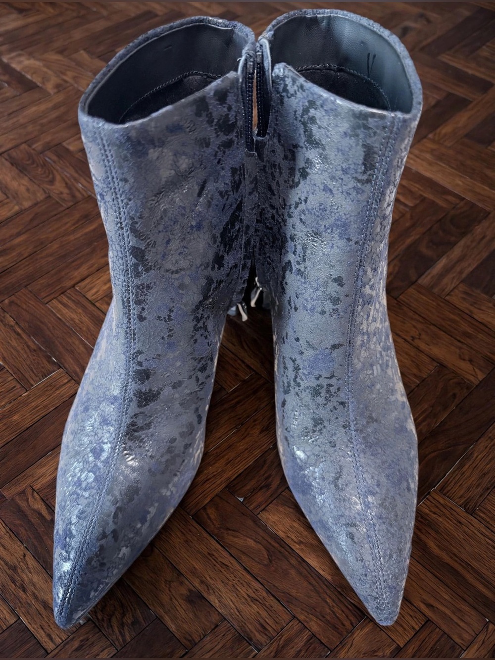DKNY Metallic Blue-Gray Pointed Toe Ankle Boots